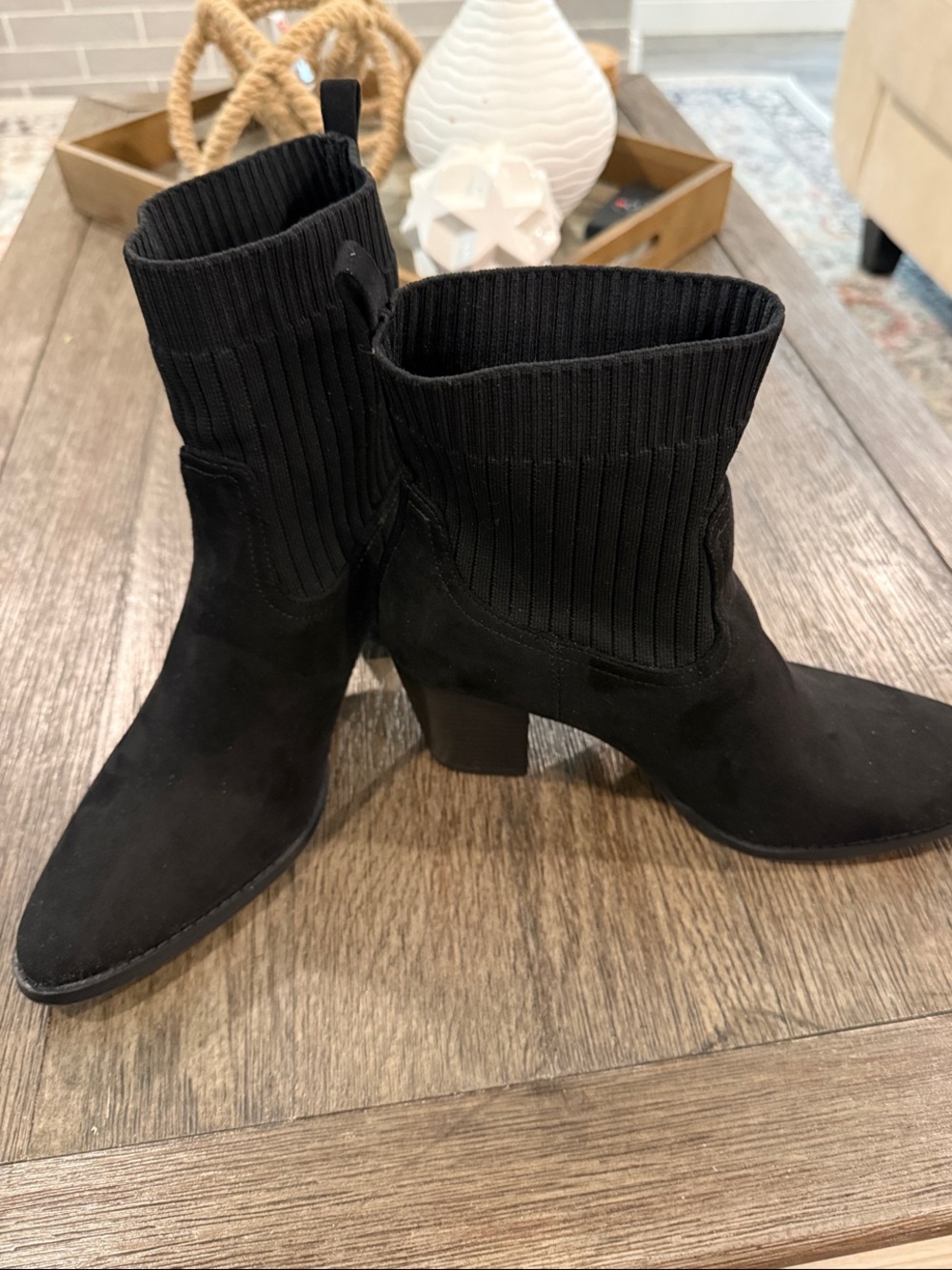 Time and Tru Women’s Black Ribbed Sock Ankle Booties